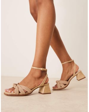 ASOS DESIGN Kolibrivävd detalj mid block häl sandaler i sten