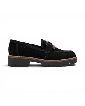 Tamaris dames zwarte suède leren loafer casual schoenen - 24722-43