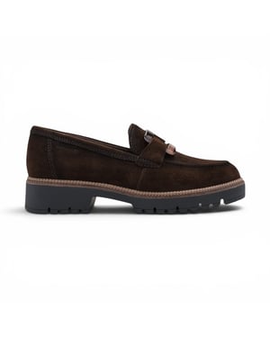 Tamaris dames bruine suède leren loafer casual schoenen - 24722-43