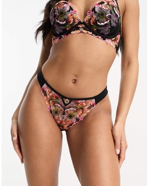 Ann Summers Wildflower contrast floral embroidered thong in black