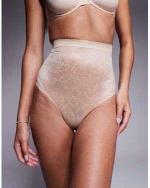 Bye Bra Lacy invisibe lace high waist shaping thong in beige