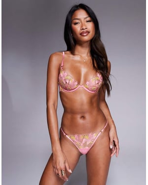 Bluebella Patrice Floral Embroidered Sheer Brief in Pink