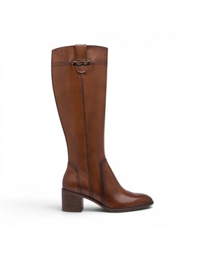 Tamaris dames bruine leren rijlaarzen met kniehoge hak - 25576-47