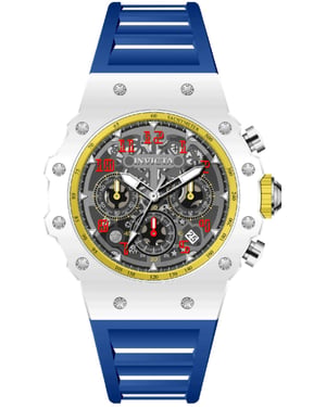 Invicta Racing 69666 Herenhorloge - Quartz Uurwerk - Acryl met Zilveren Wijzerplaat - 43 mm