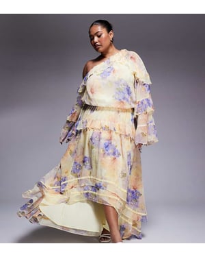 ASOS LUXE Curve pärlbeströdd chiffong maxiklänning med överdimensionerat mönster i blommor