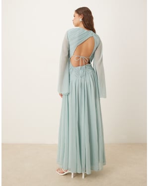 ASOS DESIGN asymmetrisk maxiklänning med öppen rygg i ljusblått och låg midja