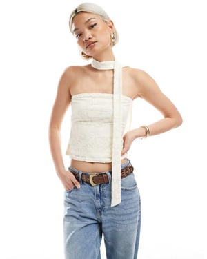 Miss Selfridge burnout texturerad bandeau scarf-top i krämfärg