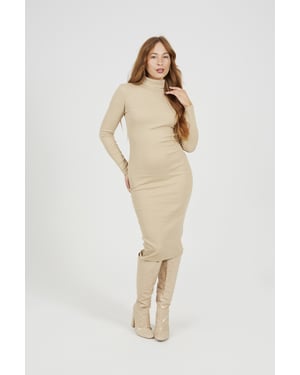Stone Roll Neck Long Sleeve Midi Dress