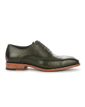 Justin Reess Men's Green Leather Cross-Stitch Toe Cap Oxford Shoes - Jett