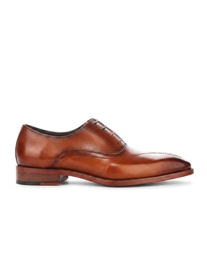 Justin Reess Men's Tan Leather Cross-Stitch Toe Cap Oxford Shoes - Jett