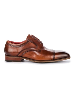 Justin Reess Men's Polished Brown Leather Cap Toe Derby Shoes - Everett