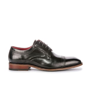 Justin Reess Men's Polished Black Leather Cap Toe Derby Shoes - Everett