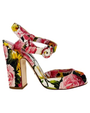 Dolce & Gabbana blommönster, peep-toe sandaler med klackar i flerfärgad kanvas