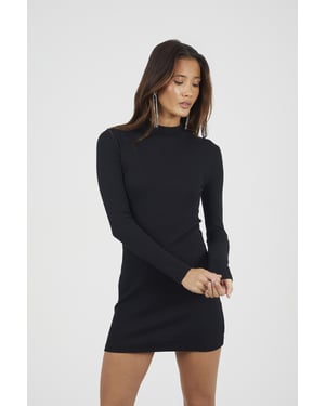 Black Ribbed Turtle Neck Mini Dress
