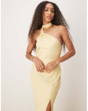 ASOS DESIGN satinband med detalj i halsen maxiklänning i smörmjölk