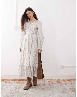 Miss Selfridge mjölkpiga maxiklänning i blått blommönster