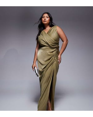ASOS DESIGN Curve draperad framsplit med detalj maxi-klänning i ljusgrön
