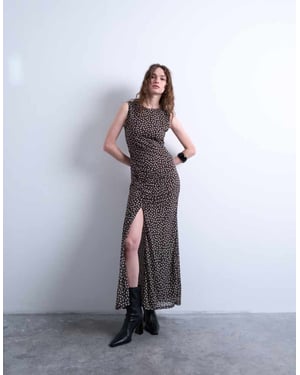 Topshop rynkad polkadot maxi-klänning i brun