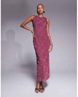 ASOS DESIGN maxi burnout blommig klänning med hög hals i dämpad rosa