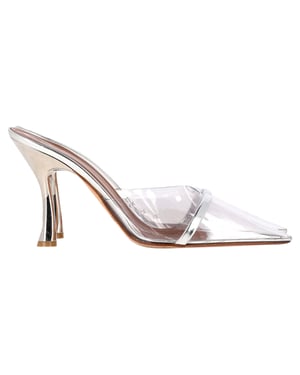 Malone Souliers Joella Mules in Silver Patent Leather and PVC