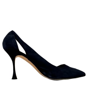Manolo Blahnik Cut Out Pointed Toe Stiletto in Navy Blue Suede