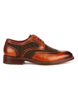 Justin Reess Men's Tan Leather Tweed Brogue Shoes - Arlo