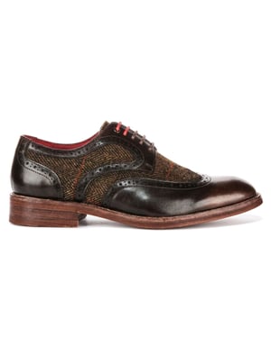 Justin Reess Men's Brown Leather Tweed Brogue Shoes - Arlo