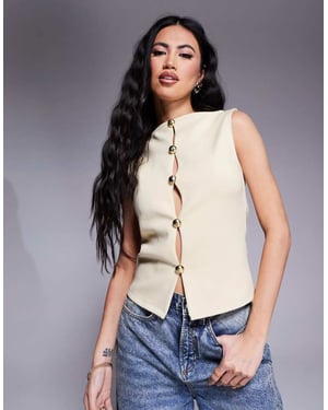ASOS DESIGN gold hardware interlock waistcoat co ord in buttermilk