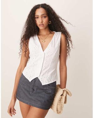 ASOS DESIGN broderie button down waistcoat in white