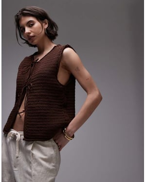 Topshop knitted tie front waistcoat in brown