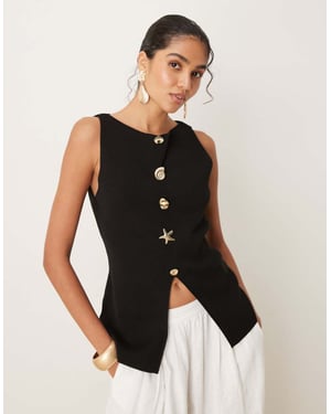 ASOS DESIGN knitted slash neck multi button waistcoat in black