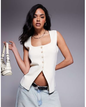 ASOS DESIGN fyrkantig nackkompakt stickad väst i ecru