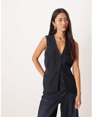 Abercrombie & Fitch low neckline waistcoat in black