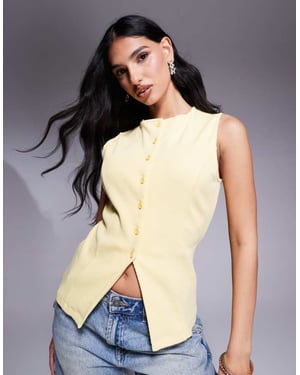 ASOS DESIGN cinched longline waistcoat in buttermilk yellow