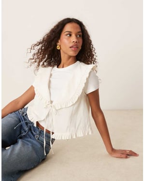 ASOS DESIGN linen look frill collar waistcoat in ivory