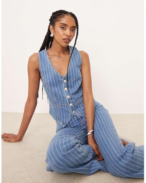 Nobody's Child Stockwell denim waistcoat co-ord in blue pinstripe