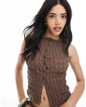 ASOS DESIGN acid wash texture button through waistcoat co ord in brown