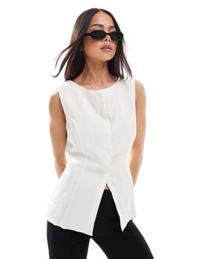 ASOS DESIGN linneblandning snitt halsväst i ecru