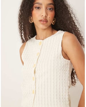 ASOS DESIGN co-ord textured semi sheer crochet waistcoat top in cream