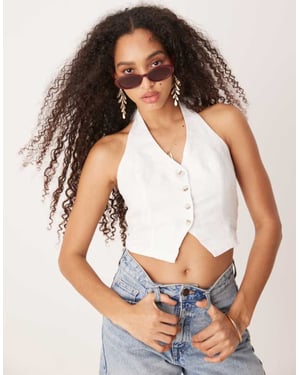 Gina Tricot pure linen halterneck waistcoat vest top in white