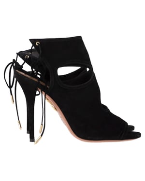 Aquazzura Sexy Thing Cutout Sandal Heels in Black Suede
