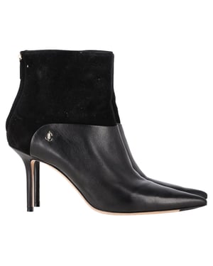 Jimmy Choo Beyla 85 Suede Trimmed Ankle Boots In Black Leather
