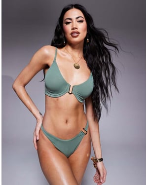 ASOS DESIGN Ella underwire bikiniöka med guldkant i khaki
