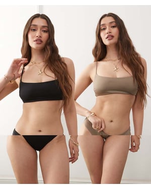 Weekday bandeaubikiniöverdel 2-pack i svart och morkulla