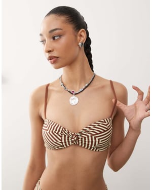 Återvunnen vintage bralette bikiniöverdel med knut i spliced chokladrand