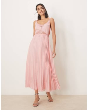 ASOS DESIGN dubbel lager spetsinsats plisserad midiklänning i ljusrosa