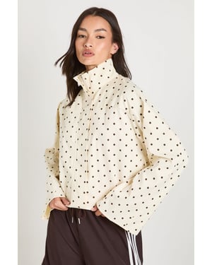 Funnel Neck Twill Polka Dot Zip Through