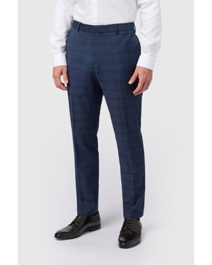 Flat Fronted Slim Fit Suit Trousers in Dark Blue