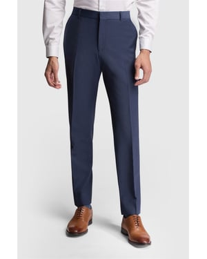 Flat Fronted Slim Fit Suit Trousers in Dark Blue