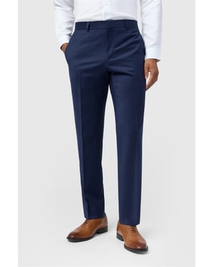 Flat Fronted Slim Fit Suit Trousers in Dark Blue